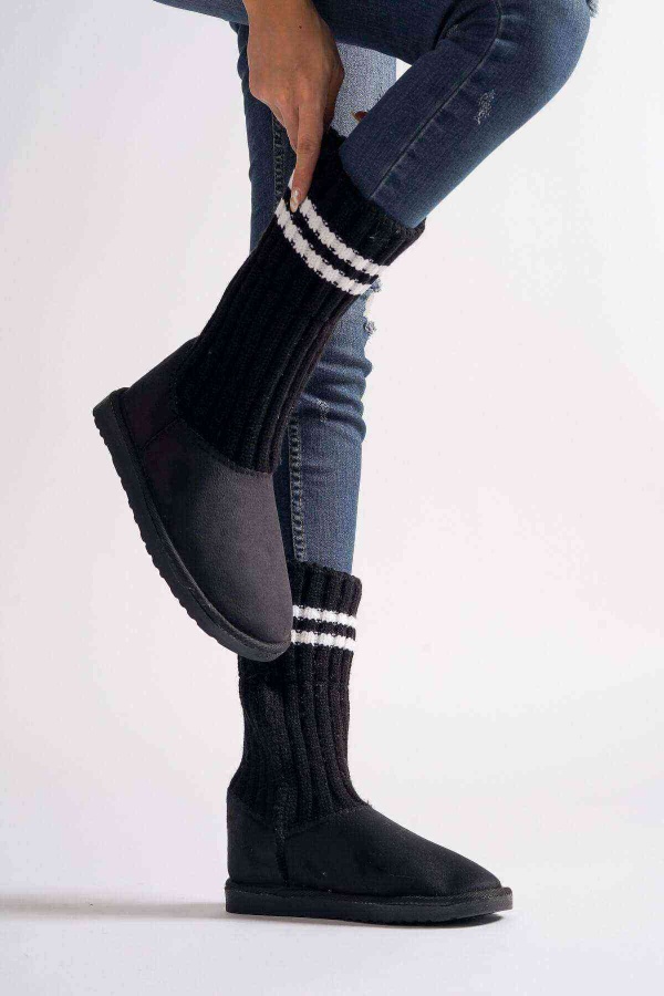 Fendi Siyah Triko Kısa Topuklı Lastikli Kadın Bot