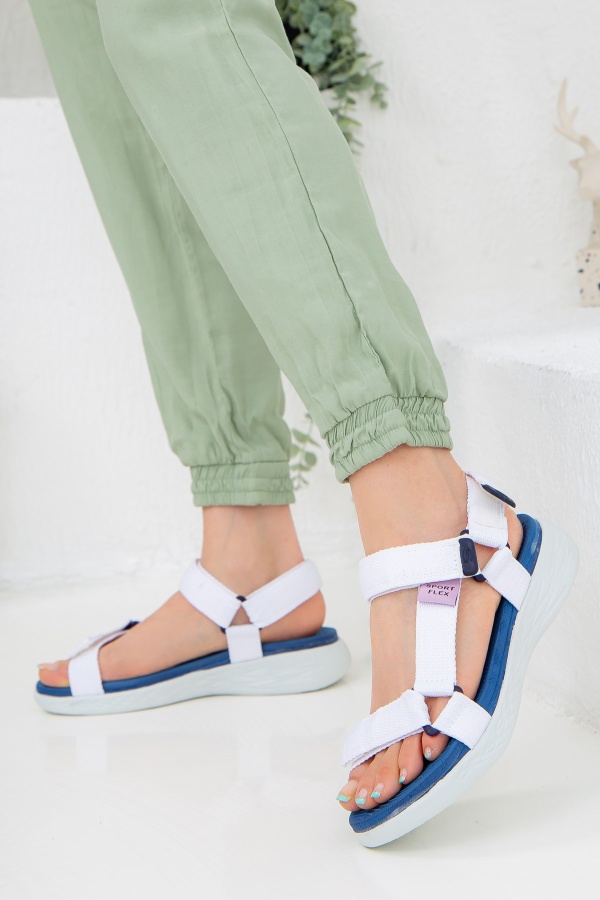 Flexs Ortopedik Taban Beyaz Mavi Kadın Yazlık Sandalet