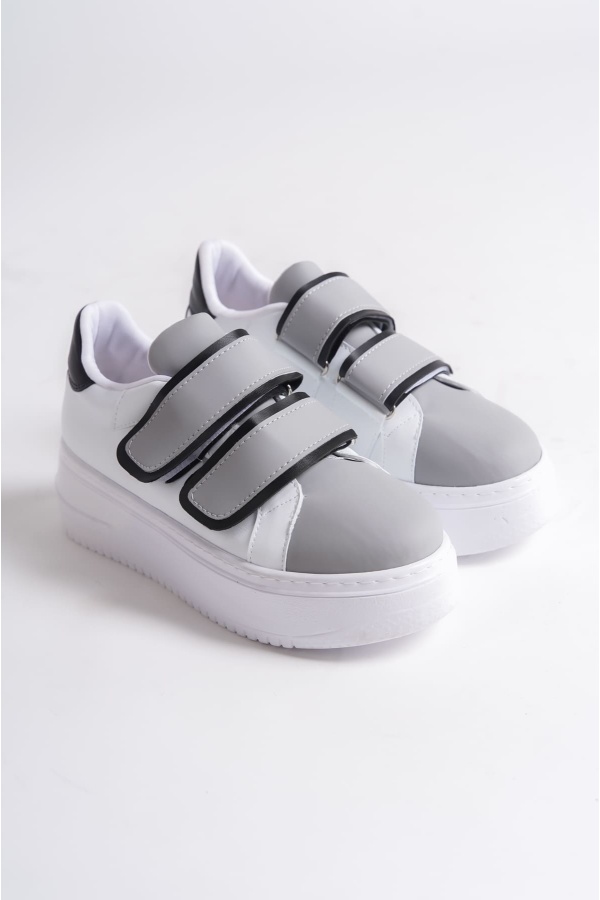 VALENCİA Bağcıksız Cırt Cırtlı Ortopedik Taban Kadın Sneaker Ayakkabı BT Beyaz/Gri
