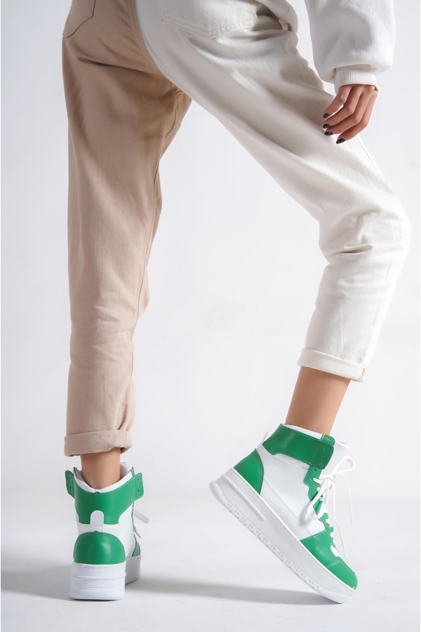 Spoty Yeşil Yüksek Topuklu Bilekli Kadın Günlük Spor Ayakkabı