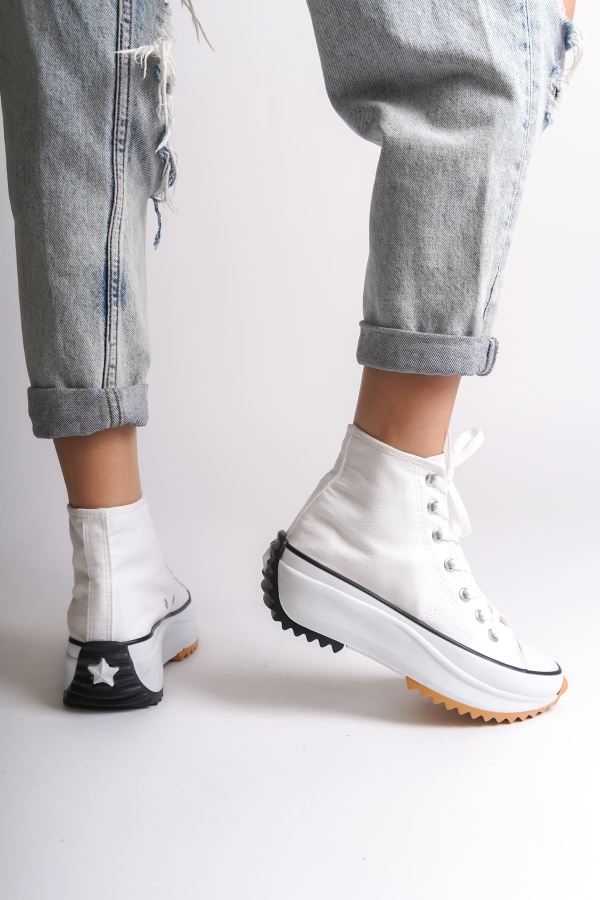 ROMA Bağcıklı Ortopedik Taban Kadın Sneaker Ayakkabı BT Beyaz