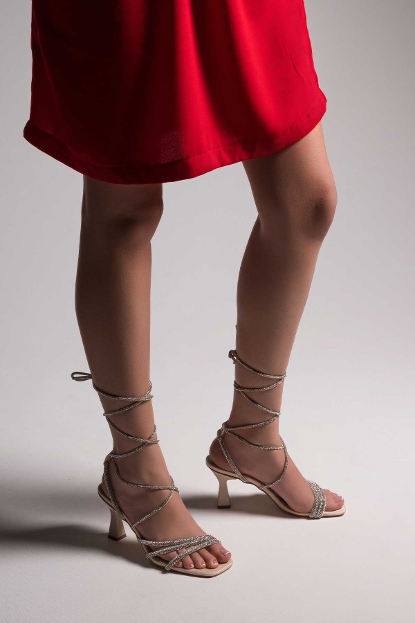 Weka Ten Kadın Topuklu Bağlamalı Şık Sandalet
