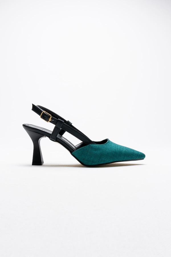 Liponis Yeşil Siyah Rahat Kalıp Kadın İnce Topuklu Ayakkabı