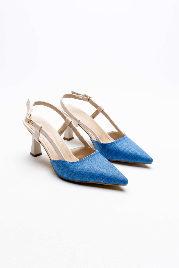 Liponis Mavi Ten Rahat Kalıp Kadın İnce Topuklu Ayakkabı