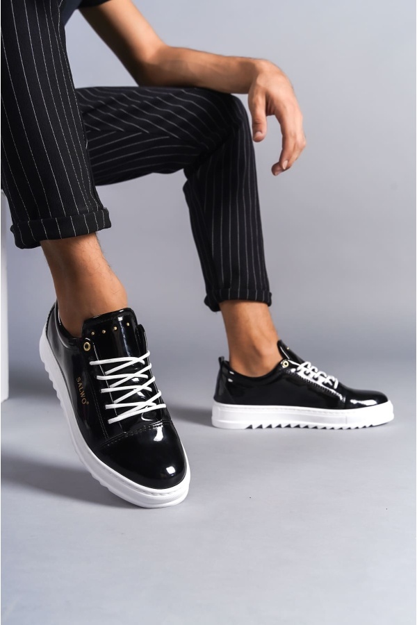 Cool Bağcıklı Rugan Erkek Günlük Spor Klasik Ayakkabı BT Siyah