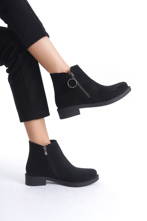 New Margaret Siyah Süet Kısa Topuklu Kadın Bot
