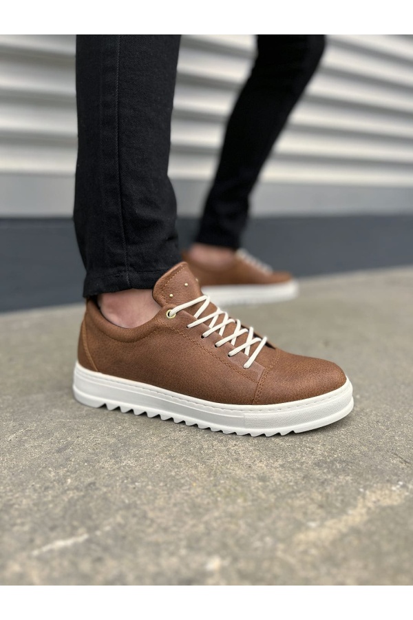 Taba Beyaz Cool Bağcıklı Cilt Erkek Günlük Spor Klasik Ayakkabı