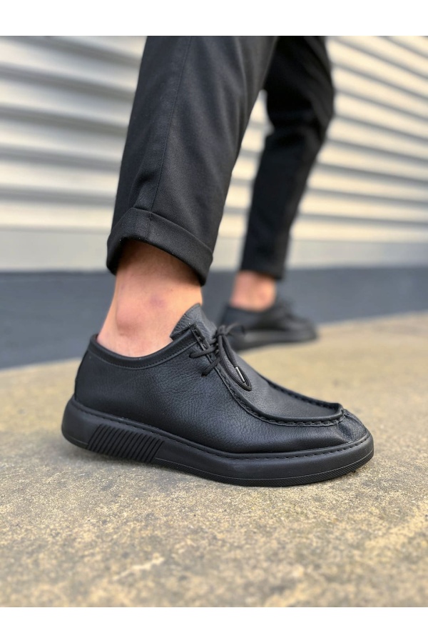 Siyah Tornado Bağcıklı Cilt Erkek Günlük Spor Klasik Ayakkabı