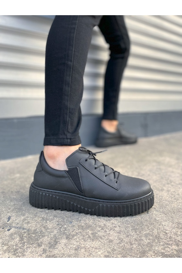 Siyah Bold Bağcıklı Cilt Erkek Günlük Sneaker Ayakkabı