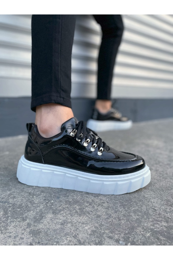 Siyah Beyaz Cloud Bağcıklı Rugan Erkek Günlük Sneaker Ayakkabı