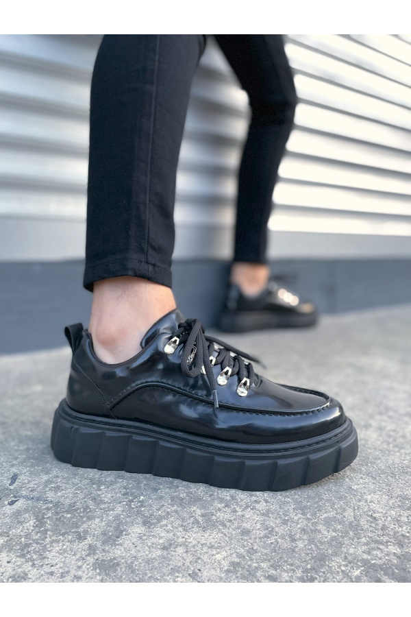 Siyah Cloud Bağcıklı Rugan Erkek Günlük Sneaker Ayakkabı