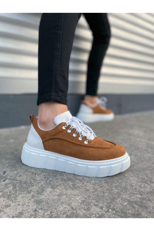 Taba Beyaz Cloud Bağcıklı Süet Erkek Günlük Sneaker Ayakkabı