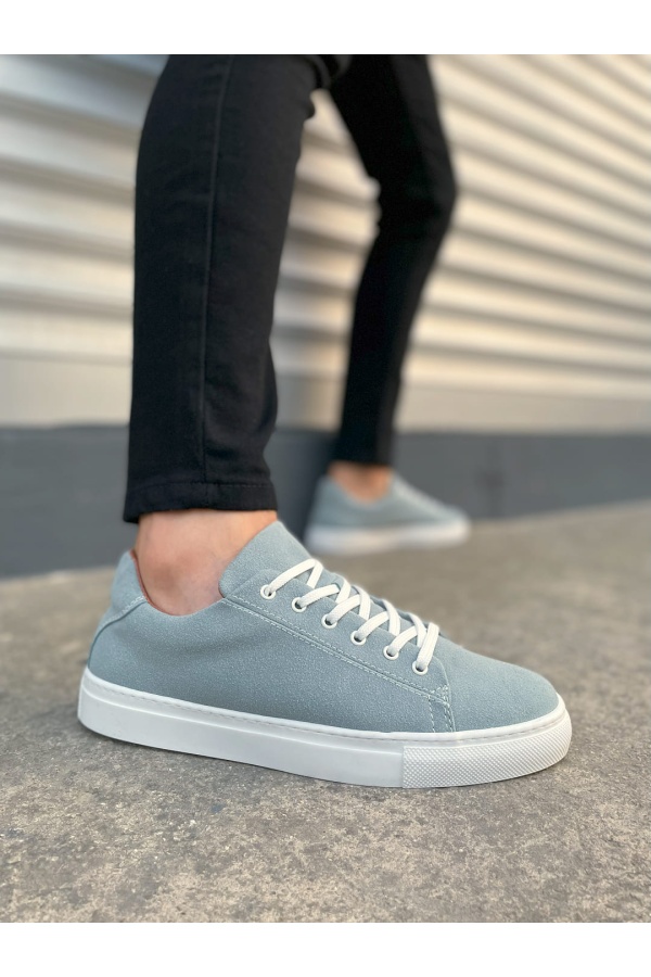 Mode Bağcıklı Mavi Süet Erkek Günlük Sneaker Ayakkabı
