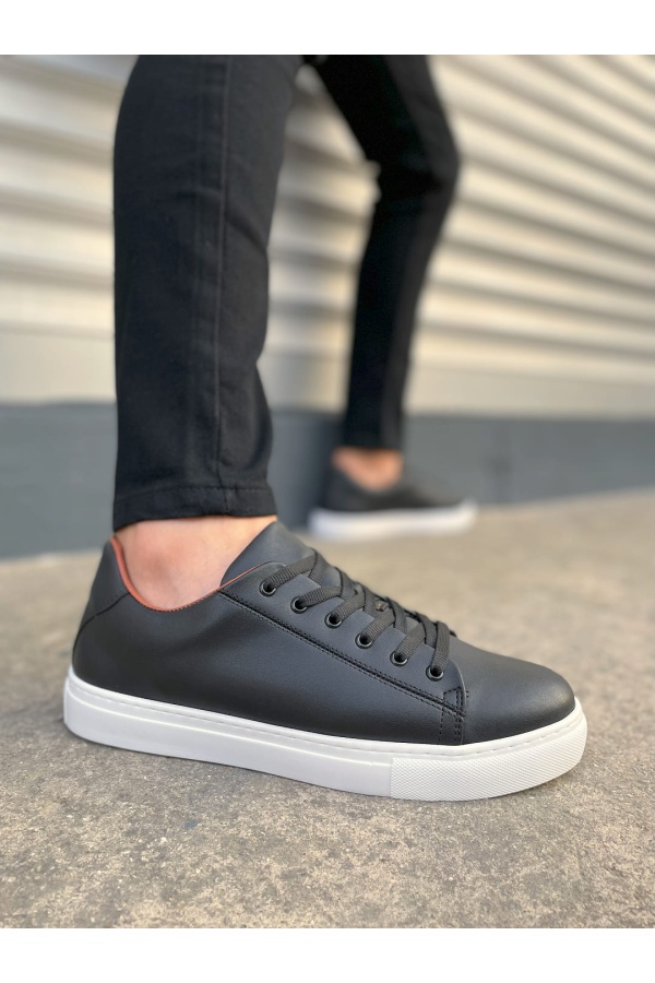 Mode Bağcıklı Cilt Siyah Beyaz Erkek Günlük Sneaker Ayakkabı