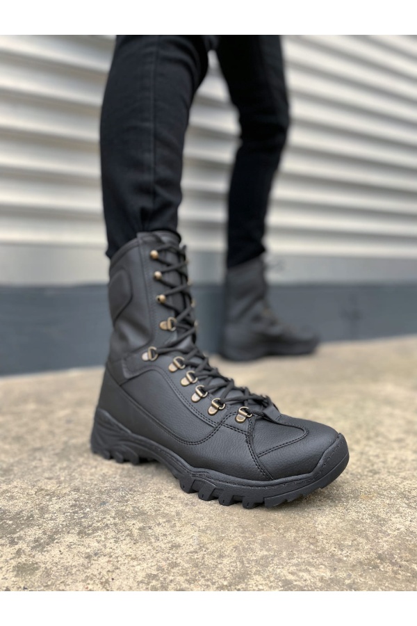 Ekir Bağcıklı Ortopedik Taban Günlük Cilt Erkek Askeri Postal Bot CST Siyah