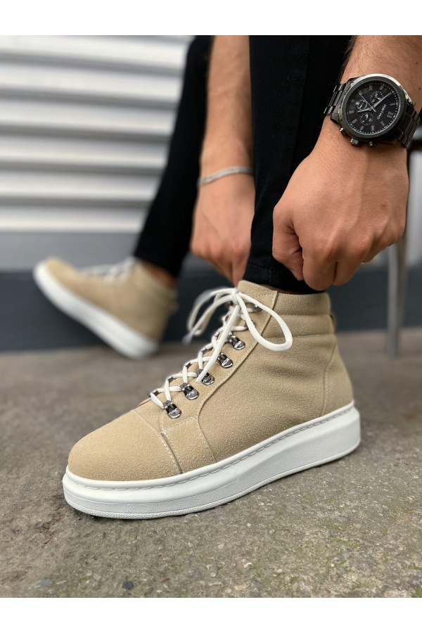 Atto Bağcıklı Ortopedik Taban Süet Erkek Spor Bot SBT - Krem