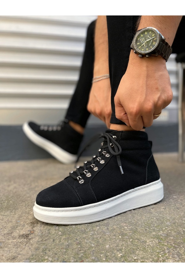 Atto Bağcıklı Ortopedik Taban Süet Erkek Spor Bot SBT - Siyah