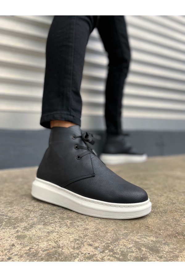 STABLE Bağcıklı Ortopedik Taban Cilt Erkek Spor Bot CBT - Siyah