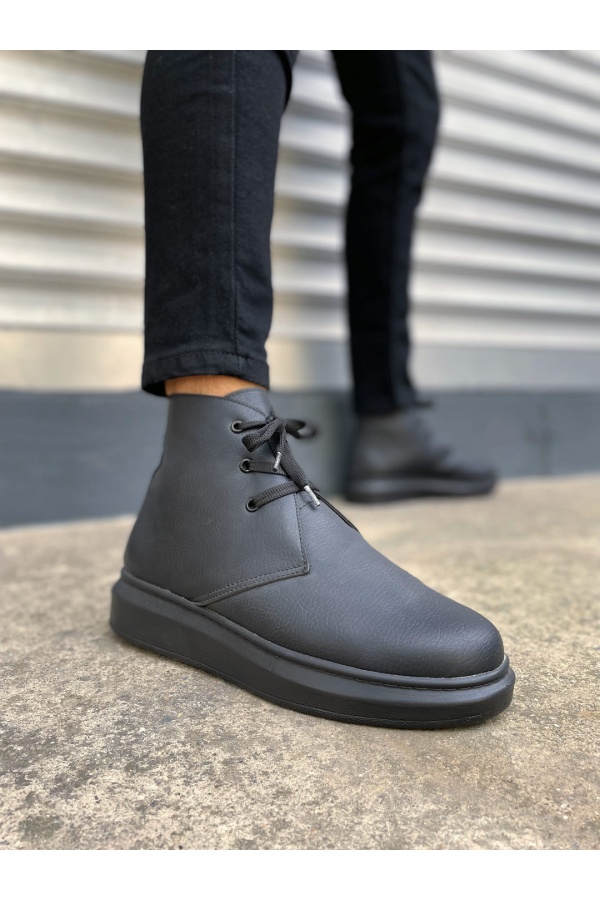 STABLE Bağcıklı Ortopedik Taban Cilt Erkek Spor Bot CST - Siyah