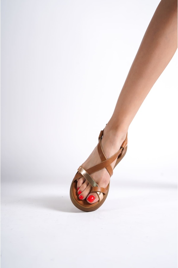 Legia Taba Altın Detaylı Hakiki Deri Sandalet