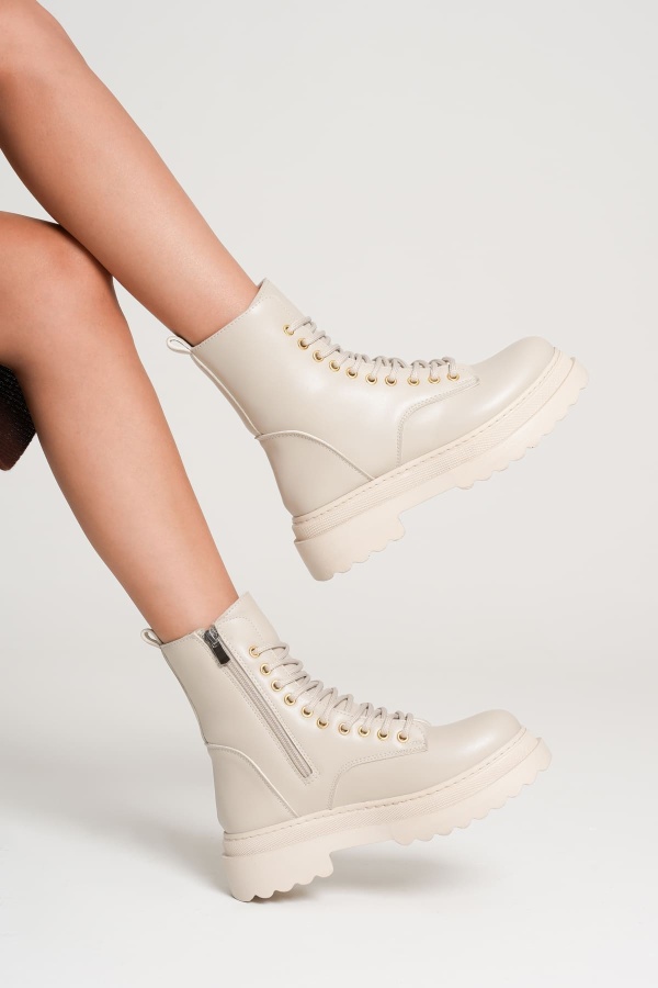 Anco Özel Tasarım Kışlık Bej Kalın Tabanlı Kadın Bot