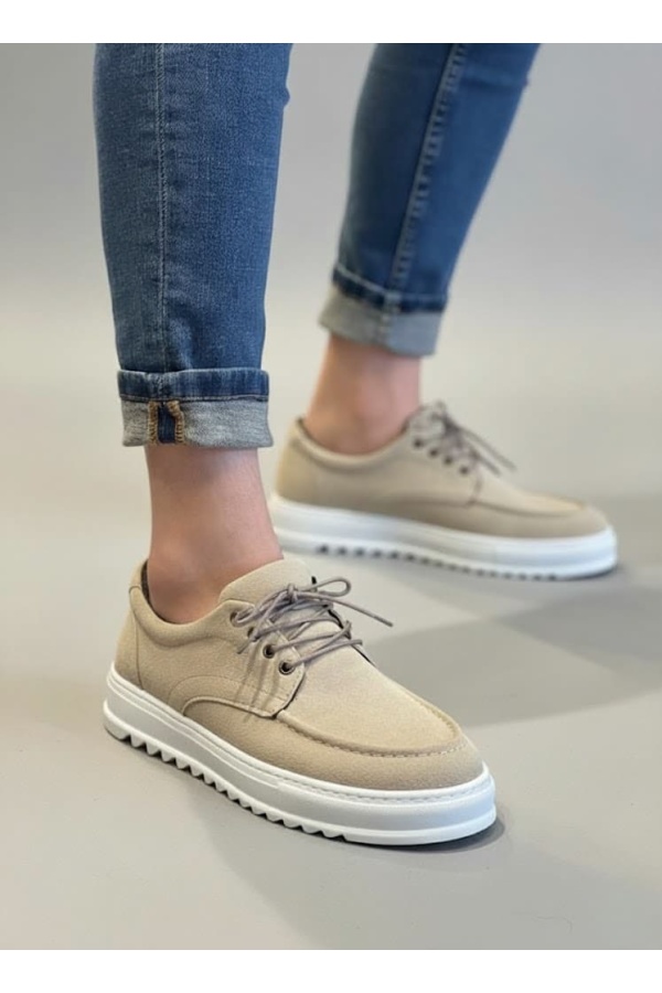 Stra Bağcıklı Süet Erkek Günlük Spor Klasik Ayakkabı SBT - Krem