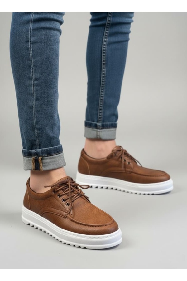 Stra  Bağcıklı Cilt Erkek Günlük Spor Klasik Ayakkabı CBT - Taba