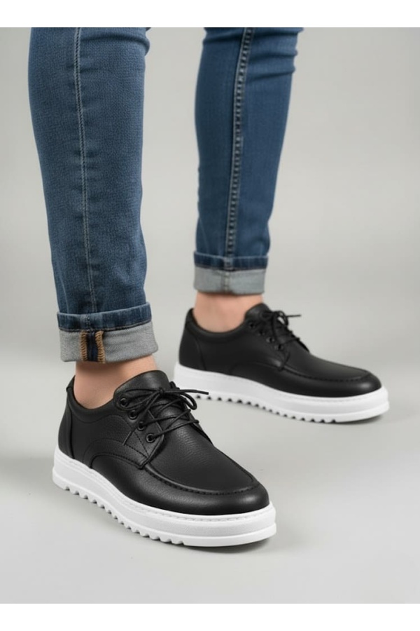 Stra Bağcıklı Cilt Erkek Günlük Spor Klasik Ayakkabı CBT - Siyah