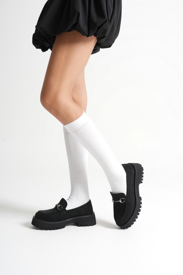 Aral Toka Detaylı Siyah Süet Günlük Loafer Ayakkabı