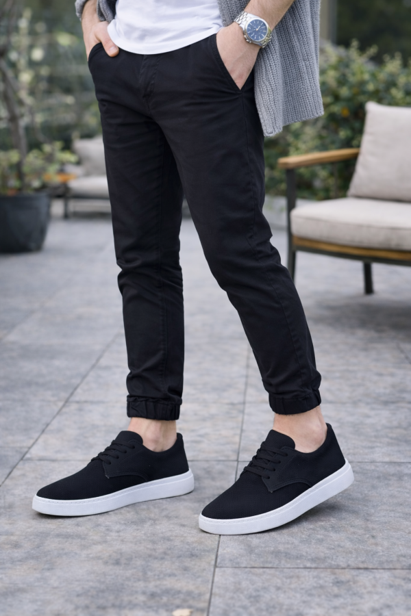 JY-011 Erkek Günlük Bağcıklı Süet Spor Sneaker Ayakkabı SST - Siyah/Beyaz