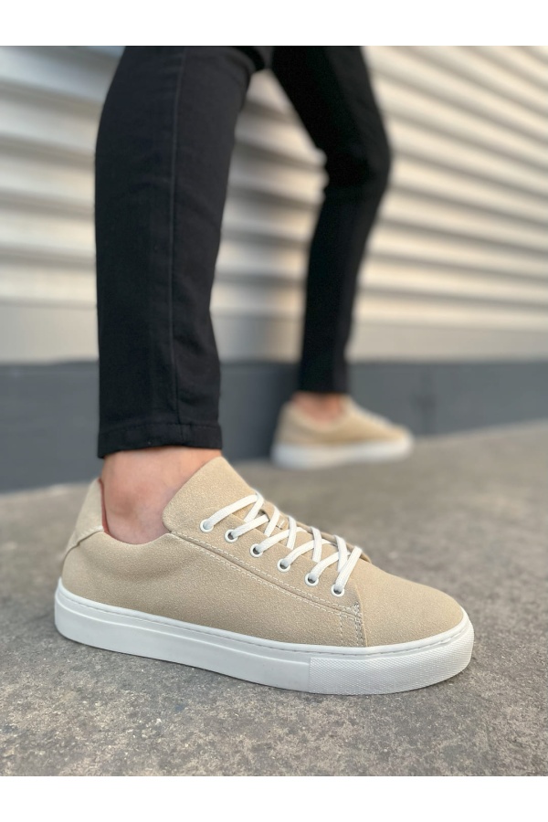 Mode Bağcıklı Bej Süet Erkek Günlük Sneaker Ayakkabı