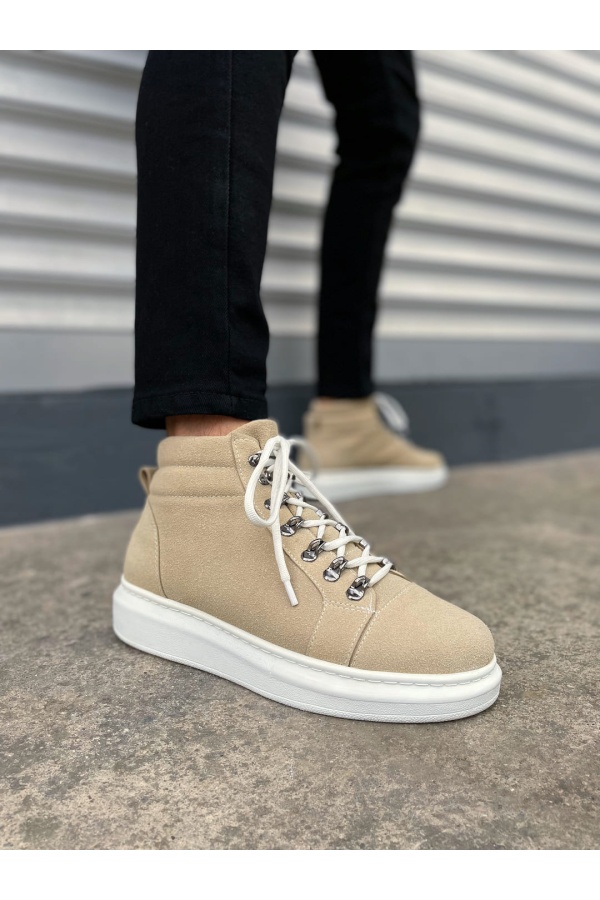 Atto Bağcıklı Ortopedik Taban Süet Erkek Spor Bot SBT - Krem