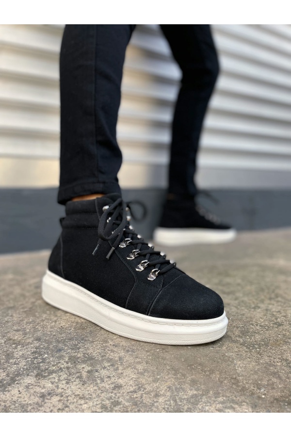 Atto Bağcıklı Ortopedik Taban Süet Erkek Spor Bot SBT - Siyah