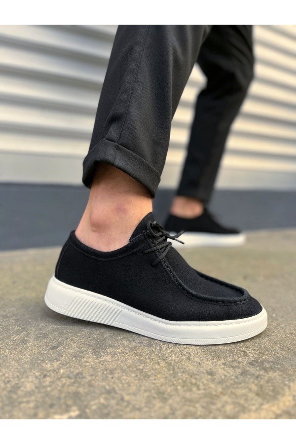 Siyah Beyaz Süet Tornado Bağcıklı Süet Erkek Günlük Spor Klasik Ayakkabı