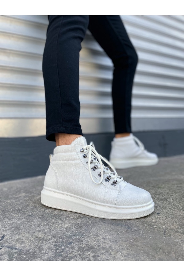 Atto Bağcıklı Ortopedik Taban Cilt Erkek Spor Bot CBT - Beyaz