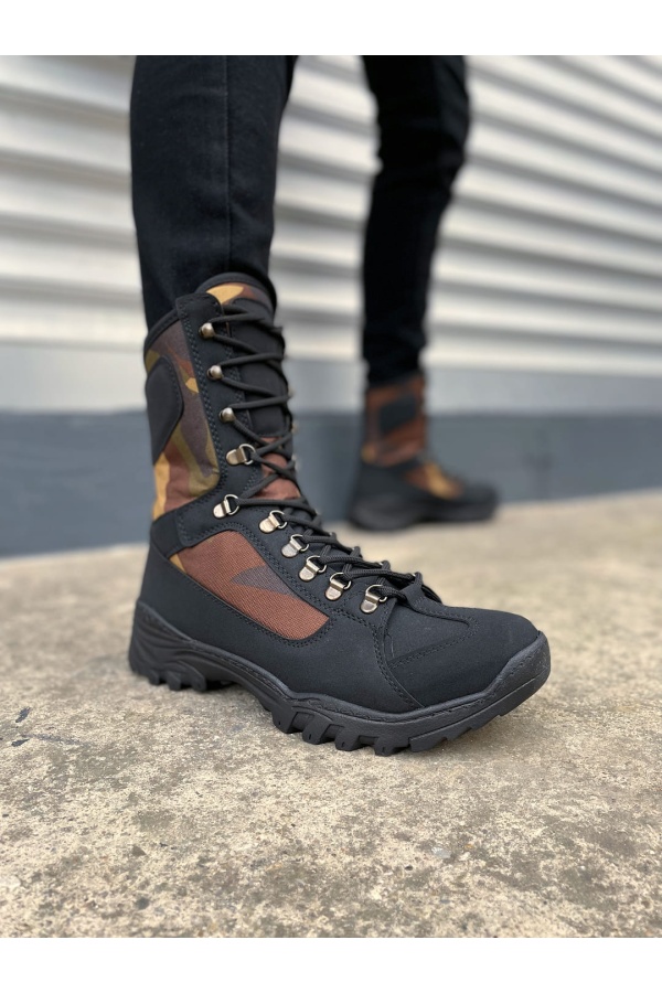 Ekir  Bağcıklı Ortopedik Taban Günlük Cilt Erkek Askeri Postal Bot CST Siyah/Haki