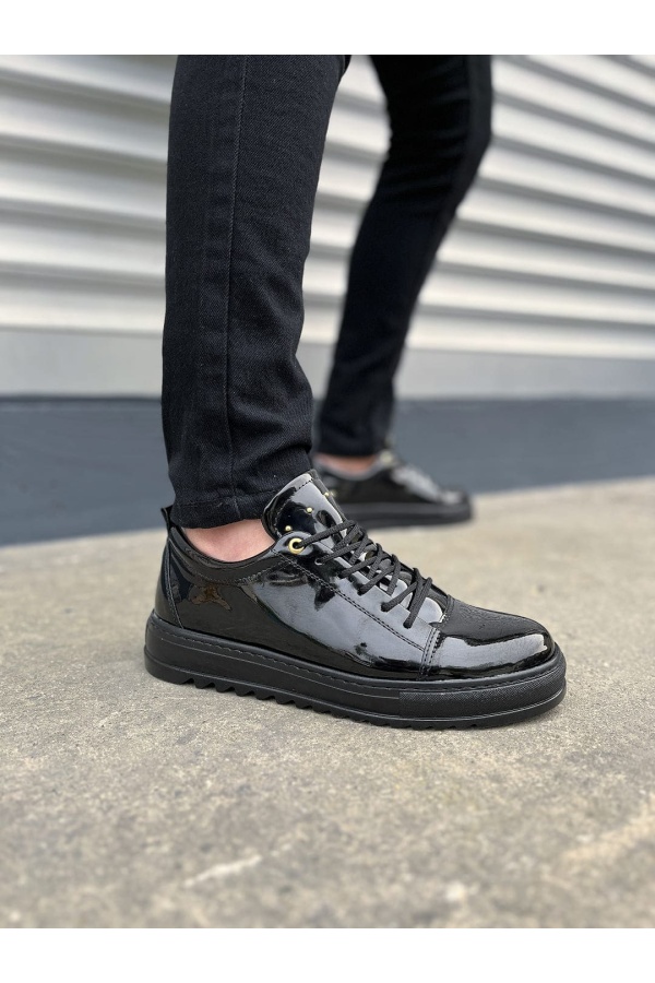 Siyah Cool Bağcıklı Rugan Erkek Günlük Spor Klasik Ayakkabı