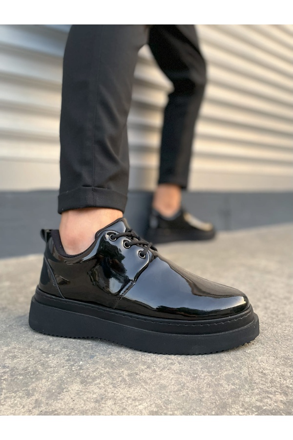 JYx03 Luxor Bağcıklı Rugan Erkek Günlük Spor Klasik Ayakkabı RST - Siyah