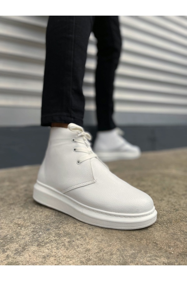 STABLE Bağcıklı Ortopedik Taban Cilt Erkek Spor Bot CBT - Beyaz