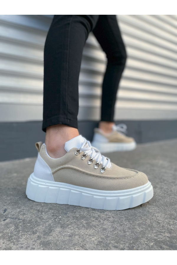 Krem Beyaz Cloud Bağcıklı Süet Erkek Günlük Sneaker Ayakkabı