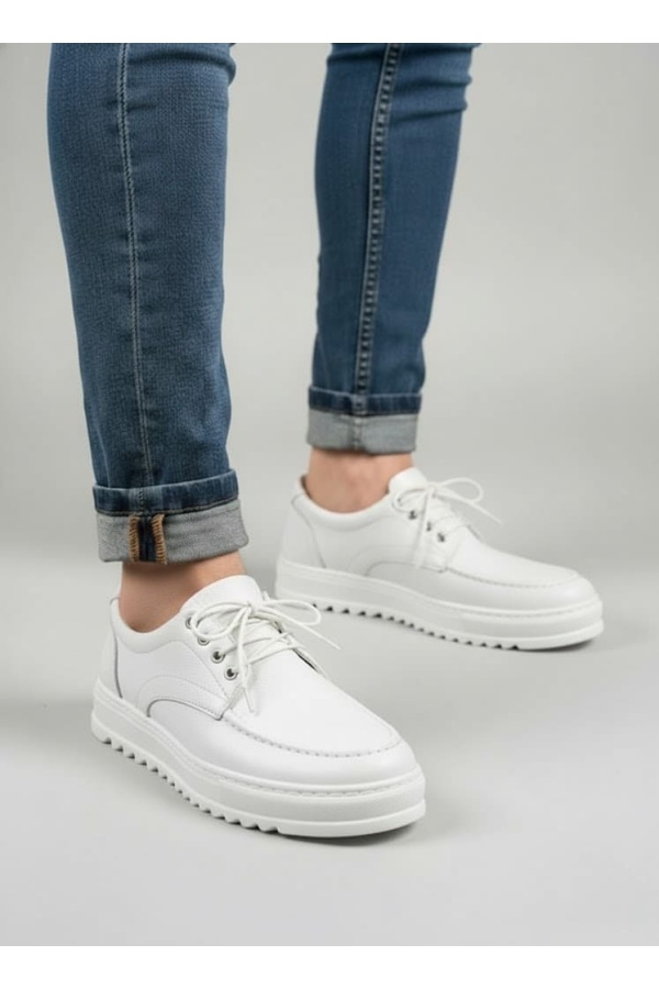 Stra Bağcıklı Cilt Erkek Günlük Spor Klasik Ayakkabı CBT - Beyaz