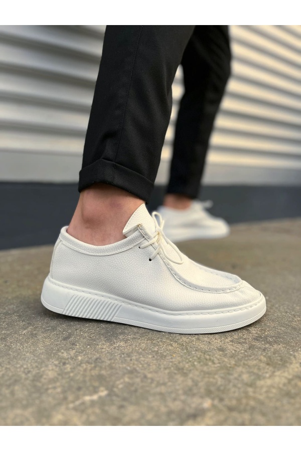 Beyaz Tornado Bağcıklı Cilt Erkek Günlük Spor Klasik Ayakkabı