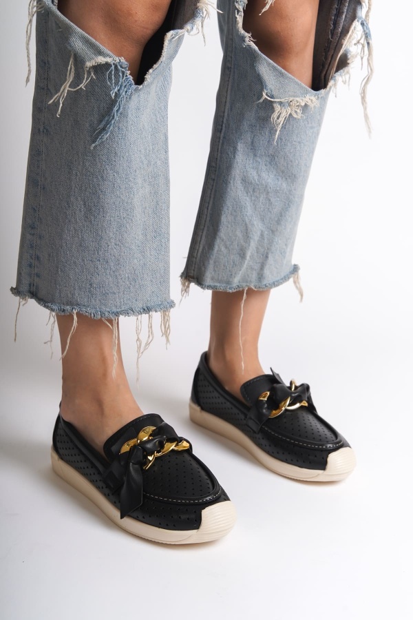 Basel Ortopedik Rahat Taban Kalp Desenli Siyah Babet Ayakkabı