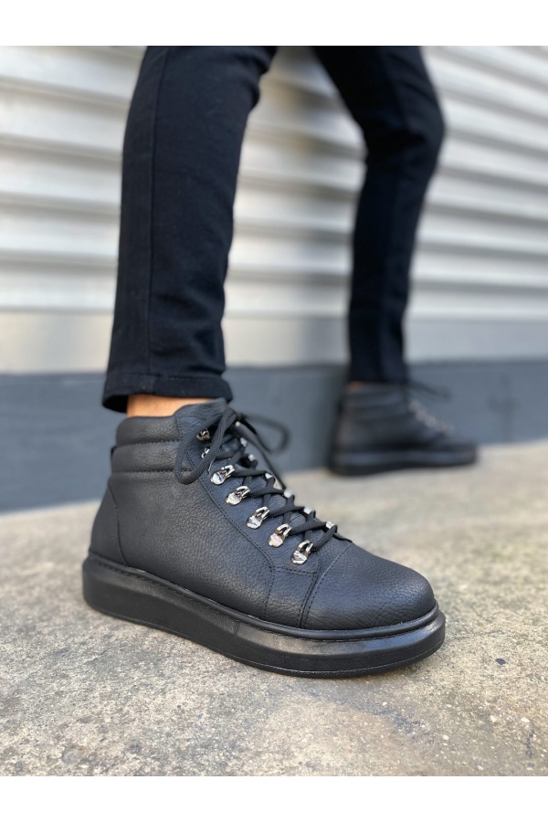 Atto Bağcıklı Ortopedik Taban Cilt Erkek Spor Bot CST - Siyah