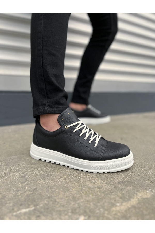 Siyah Beyaz Cool Bağcıklı Cilt Erkek Günlük Spor Klasik Ayakkabı