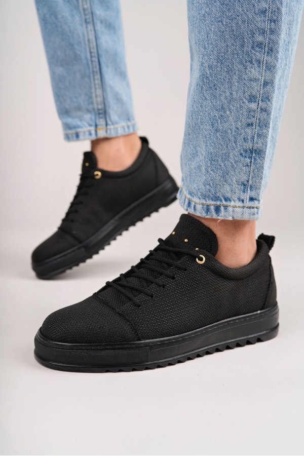 Siyah Cool Bağcıklı Keten Erkek Günlük Spor Klasik Ayakkabı