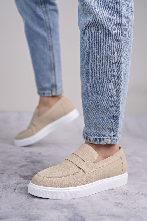 Estilo X Bağcıksız Süet Erkek Günlük Spor Klasik Ayakkabı BT - Krem