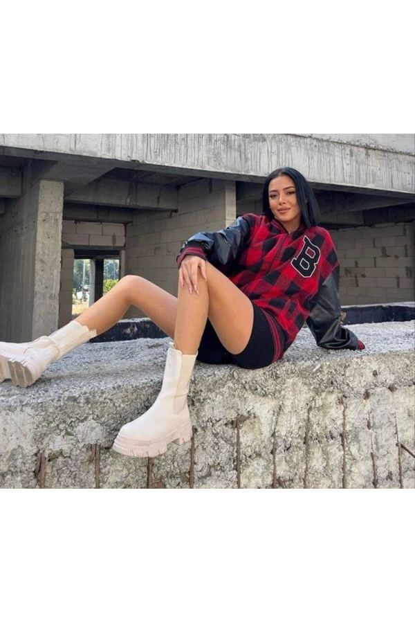 Velmora Premium Pötikare Desen Nakışlı Kolej Ceket - Kırmızı