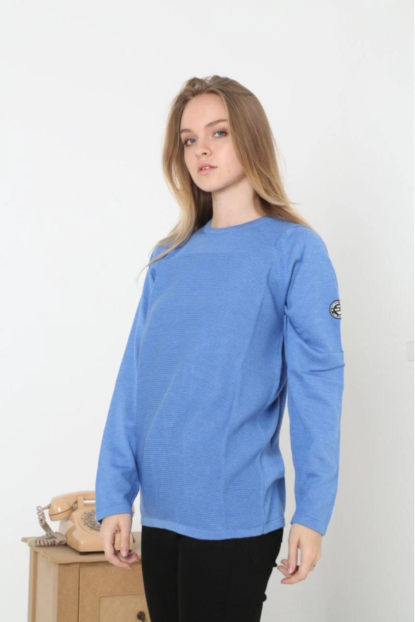 Mivvo Mavi Premium Bisiklet Yaka Kolu Armalı Kazak