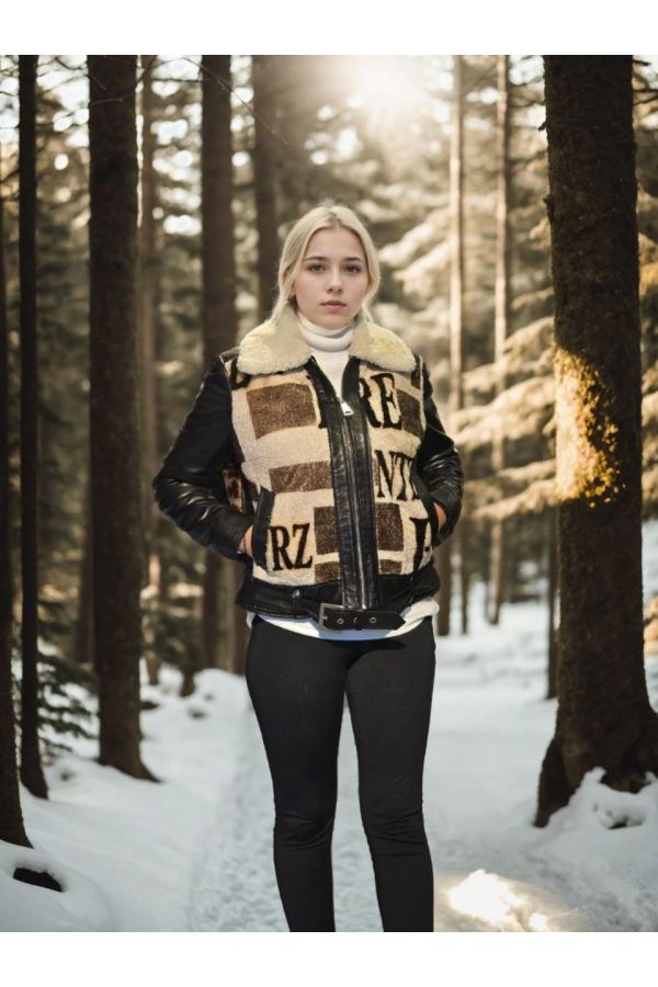 Velmora Premium Uzun Kollu Hakiki Deri Kürk - Siyah